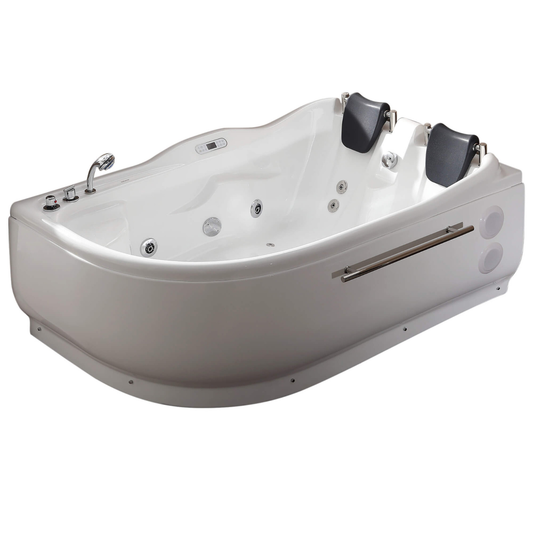 t Right Drain Corner, White Whirlpool Bathtub for Two