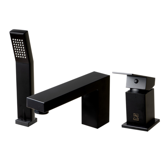 Deck Mounted Tub Filler and Square Hand Held Shower Head by Alfi