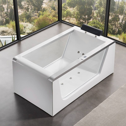 Beautiful Tempered Glass Front Panel Rectangular Acrylic Whirlpool Bathtub by Eago