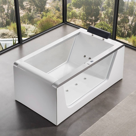 Beautiful Tempered Glass Front Panel Rectangular Acrylic Whirlpool Bathtub
