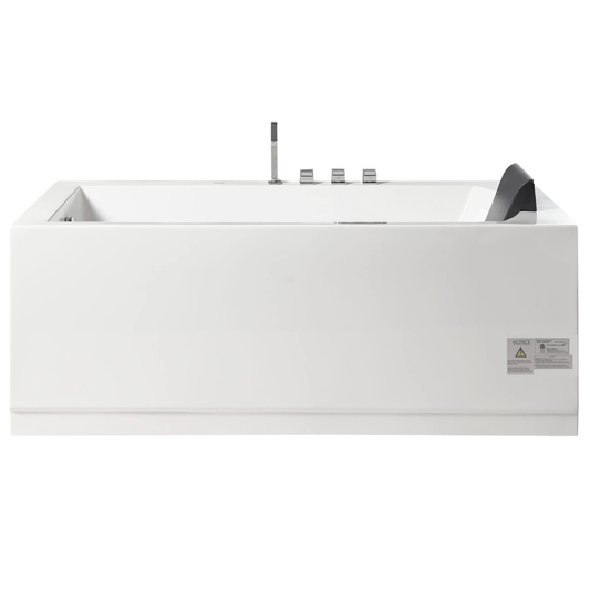 White Rectangular Whirlpool Bathtub, LED Lighting System