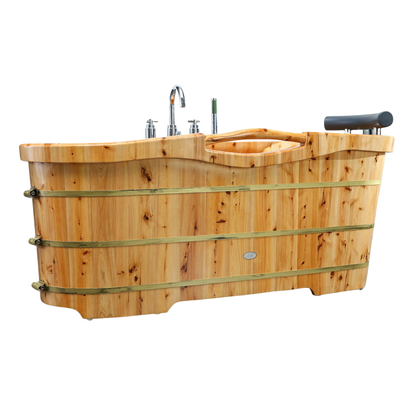 Free Standing Cedar Wooden Bathtub with Tub Filler by Alfi