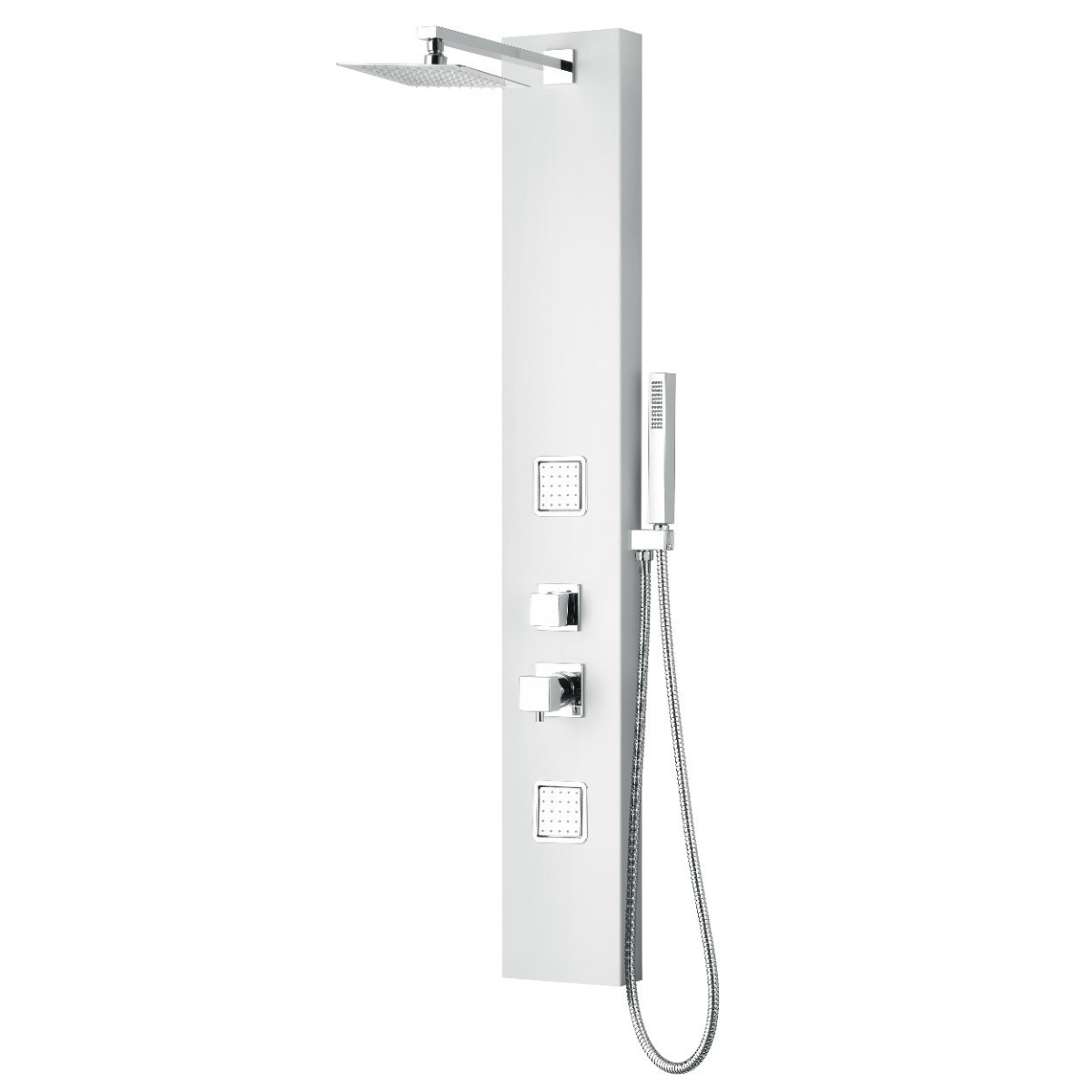 White Aluminum Shower Panel with 2 Body Sprays and Rain Shower Head by Alfi