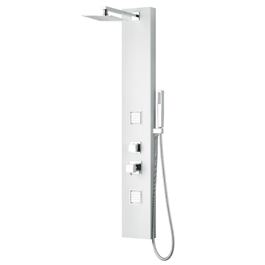White Aluminum Shower Panel with 2 Body Sprays and Rain Shower Head by Alfi