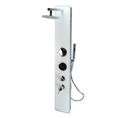 White Glass Shower Panel with 2 Body Sprays and Rain Shower Head by Alfi