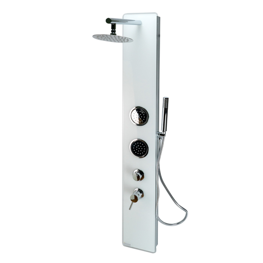 White Glass Shower Panel with 2 Body Sprays and Rain Shower Head by Alfi