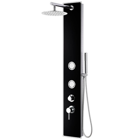 Black Glass Shower Panel with 2 Body Sprays and Rain Shower Head by Alfi