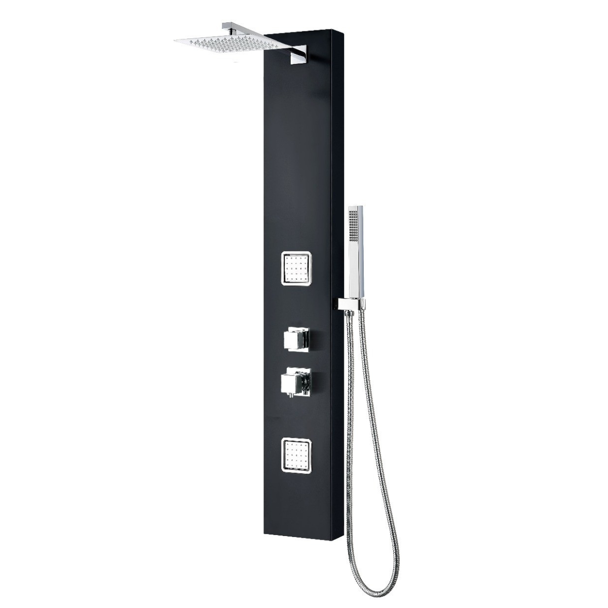 Black Aluminum Shower Panel with 2 Body Sprays and Rain Shower Head by Alfi