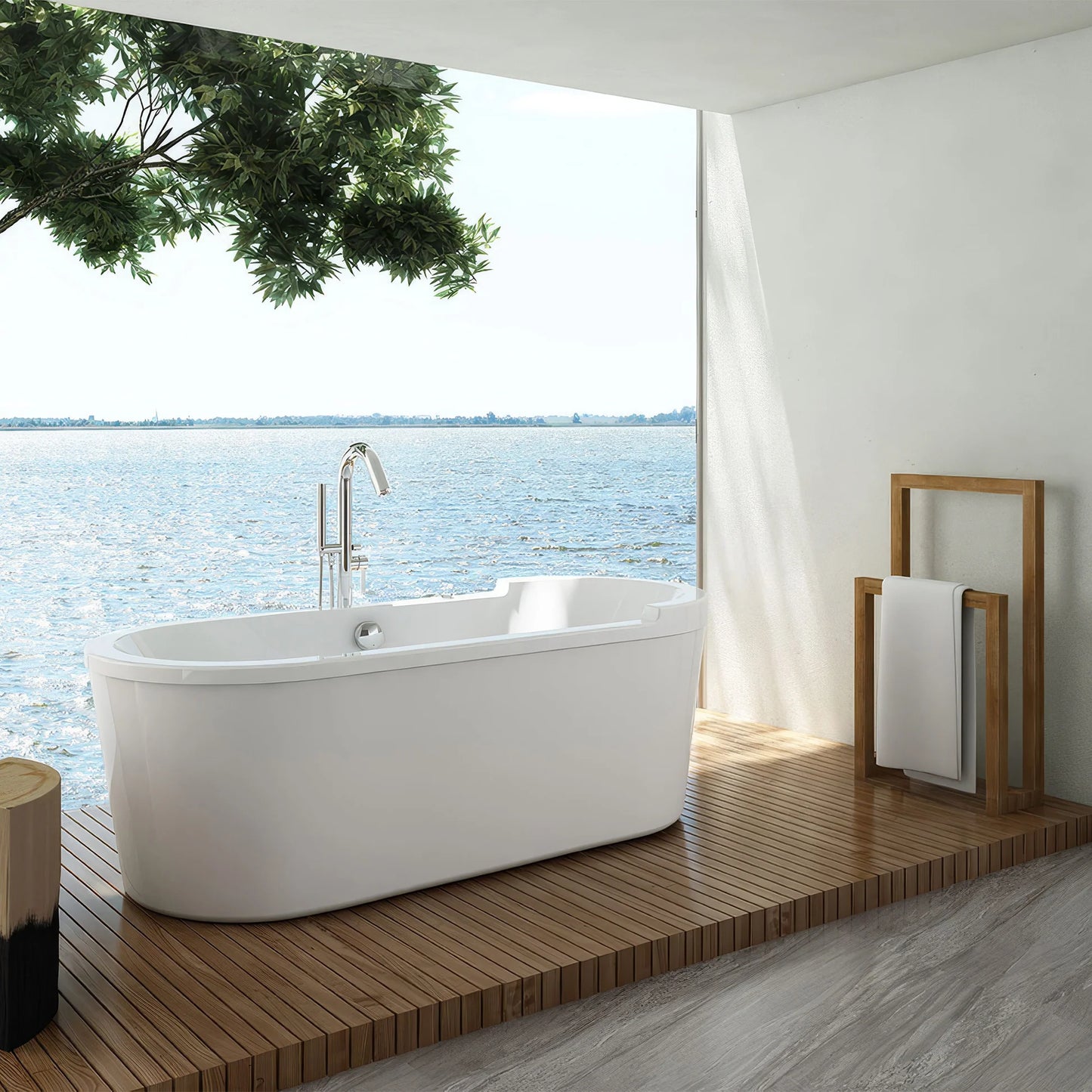 Oval Double Ended Single Sided Armrest Freestanding Bathtub by Whitehaus