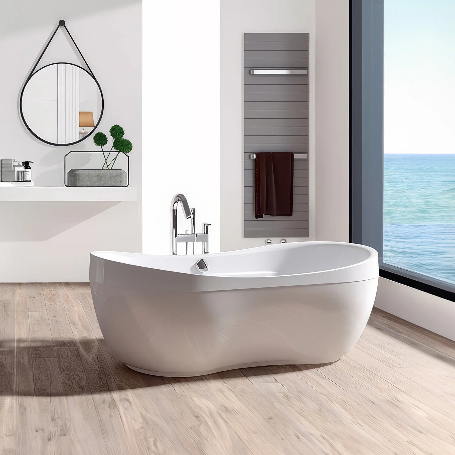 Oval Double Ended Freestanding Bathtub with Curved Rim by Whitehaus