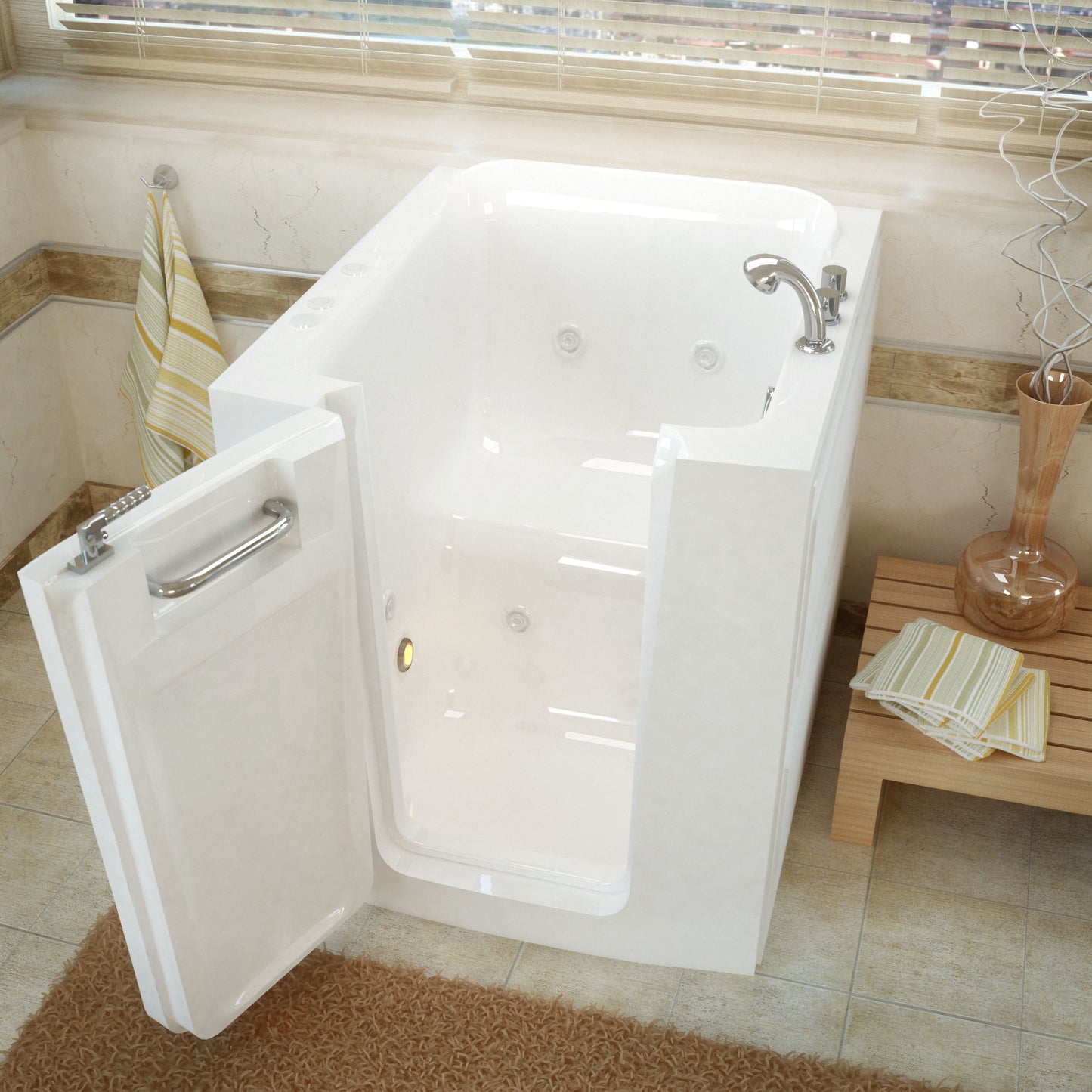 MediTub walk-in whirlpool jetted bathtub, white with left door
