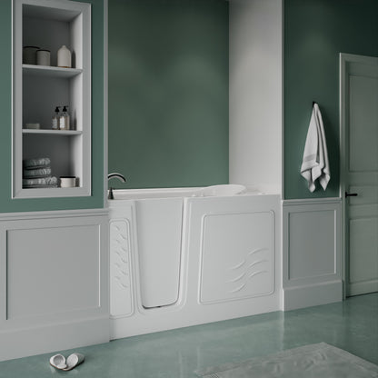 MediTub Collection 30x59 left-side drain air-jet bathtub in white with aroma and chroma therapy.