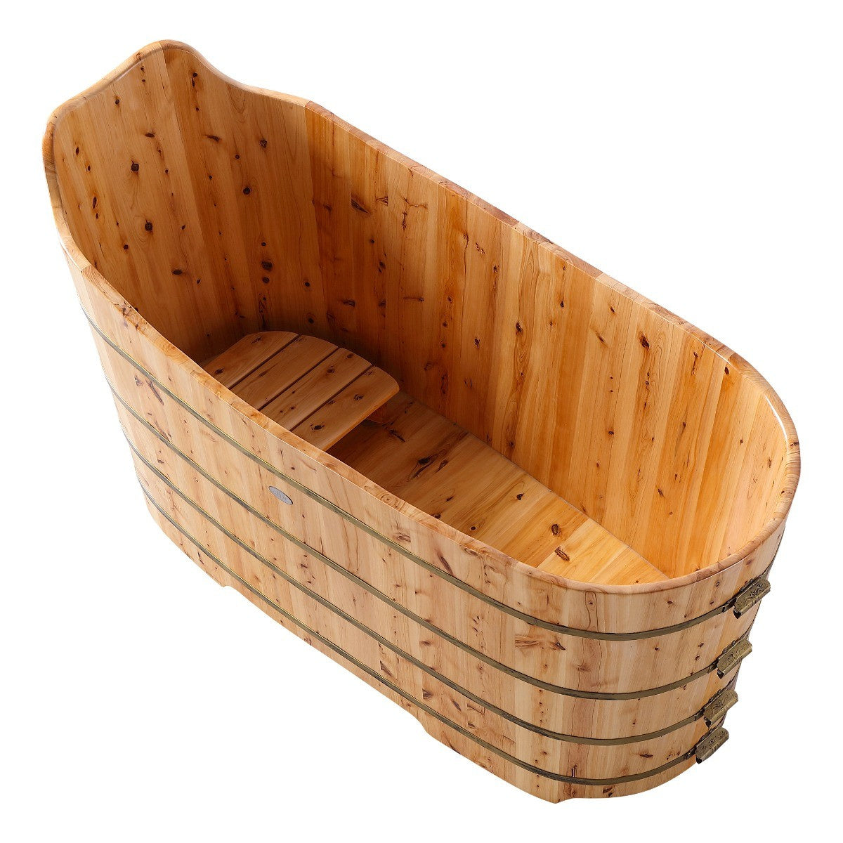 Free Standing Cedar Wood Bathtub with Bench by Alfi