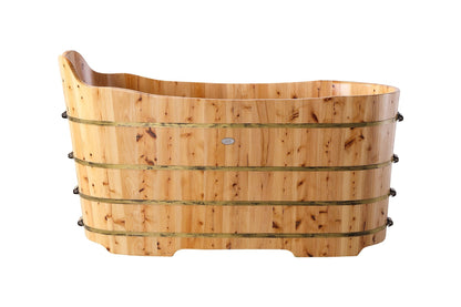 Free Standing Cedar Wood Bathtub with Bench by Alfi