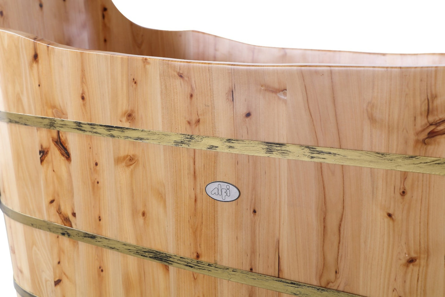 Free Standing Cedar Wood Bathtub with Bench by Alfi