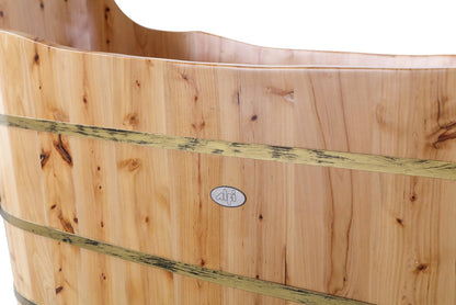 Free Standing Cedar Wood Bathtub with Bench by Alfi