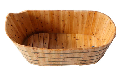 Free Standing Cedar Wood Bathtub with Bench by Alfi