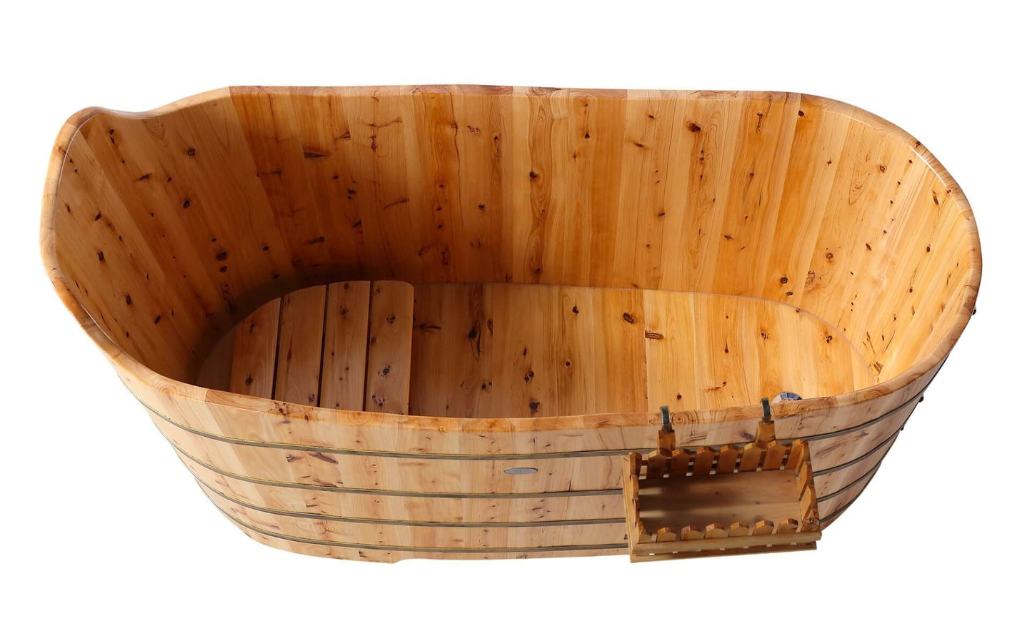 Free Standing Cedar Wood Bathtub with Bench by Alfi