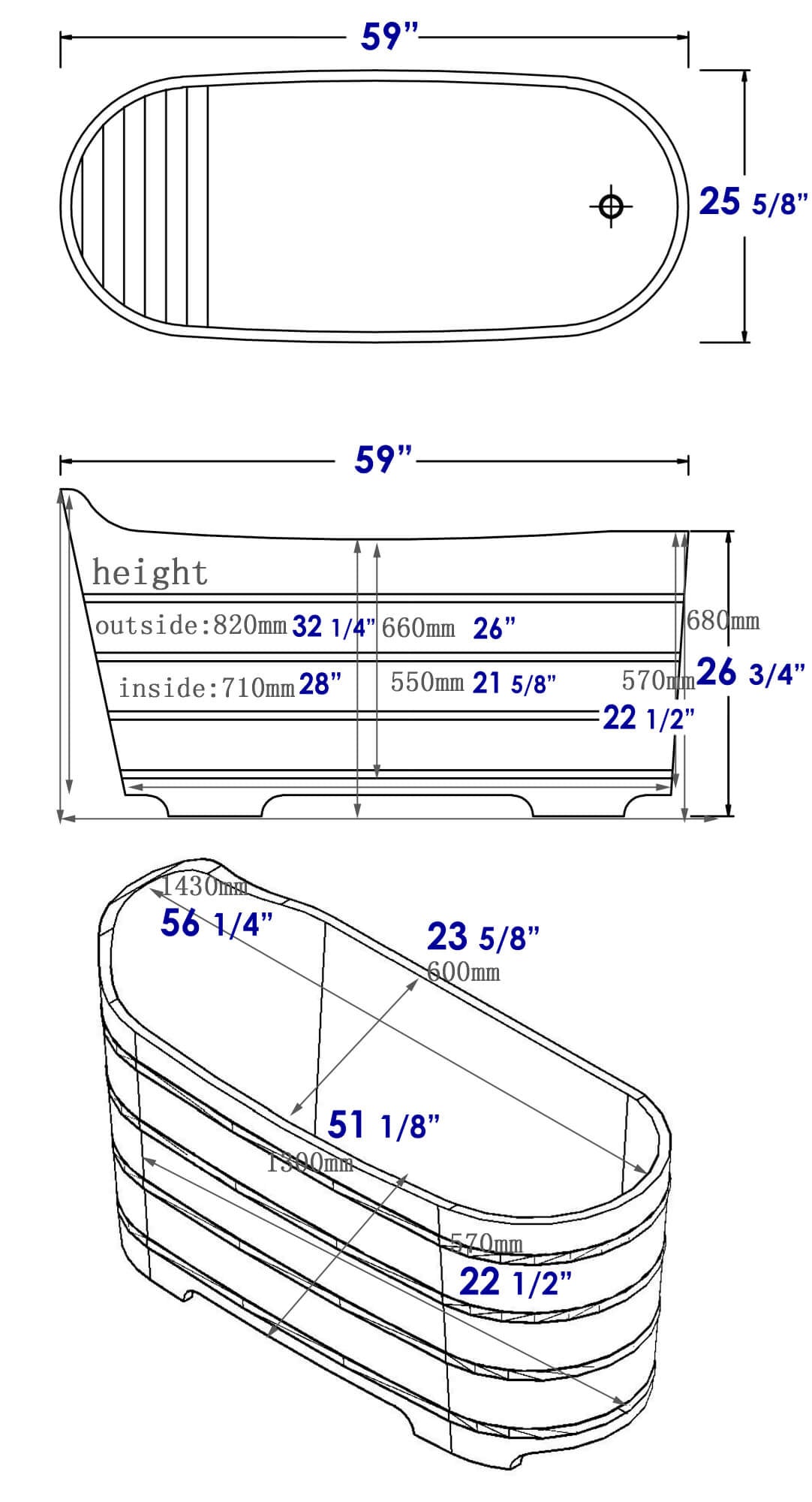 Free Standing Cedar Wood Bathtub with Bench by Alfi