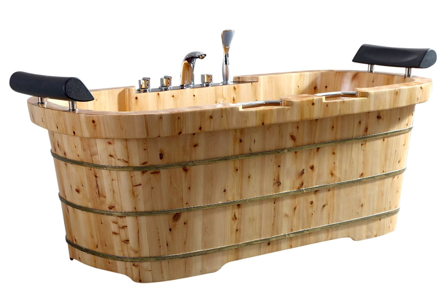 2 Person Free Standing Cedar Wooden Bathtub with Fixtures & Headrests by Alfi