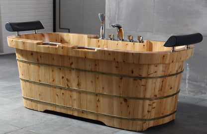 2 Person Free Standing Cedar Wooden Bathtub with Fixtures & Headrests by Alfi