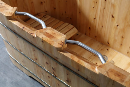 2 Person Free Standing Cedar Wooden Bathtub with Fixtures & Headrests by Alfi
