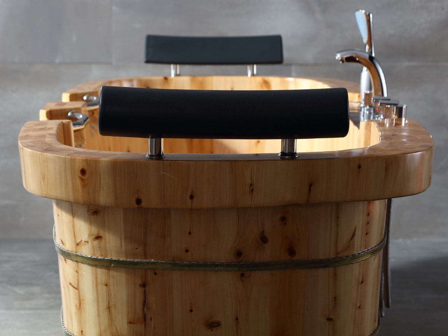 2 Person Free Standing Cedar Wooden Bathtub with Fixtures & Headrests by Alfi