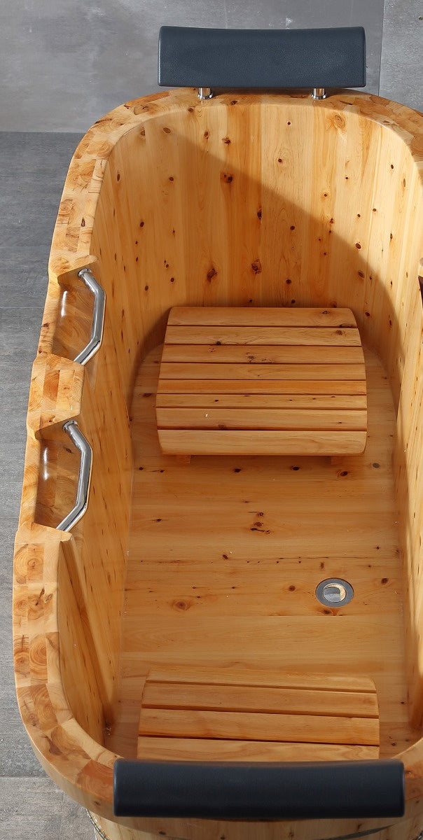 2 Person Free Standing Cedar Wooden Bathtub with Fixtures & Headrests by Alfi