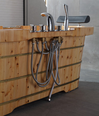 2 Person Free Standing Cedar Wooden Bathtub with Fixtures & Headrests by Alfi