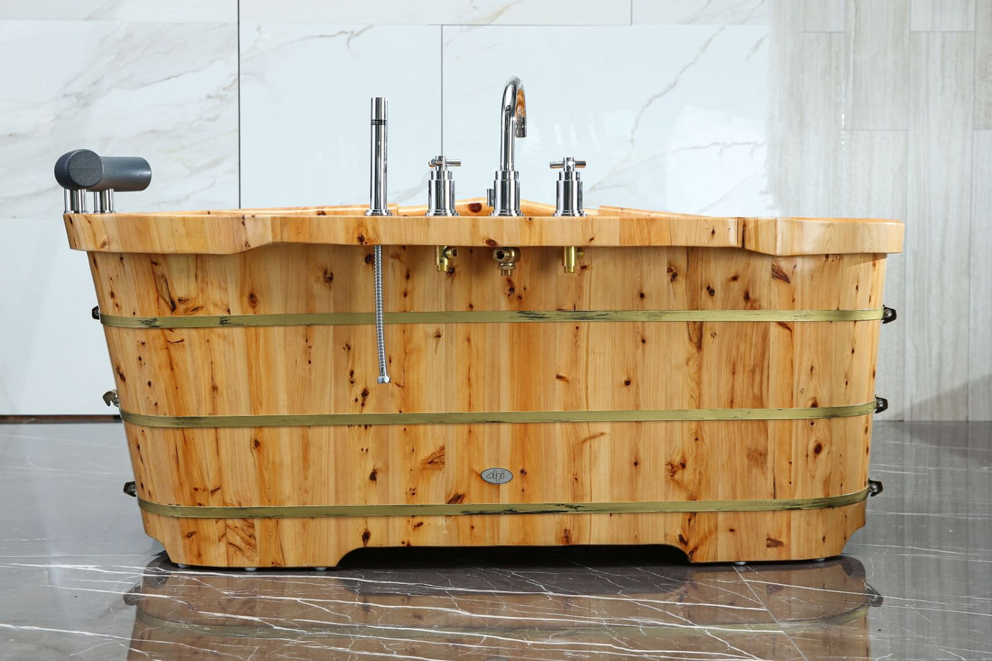 Free Standing Cedar Wooden Bathtub with Tub Filler by Alfi