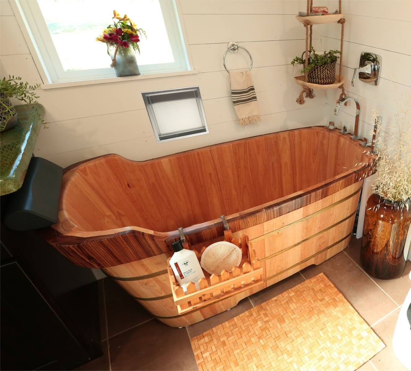 Free Standing Wooden Bathtub with Tub Filler by Alfi