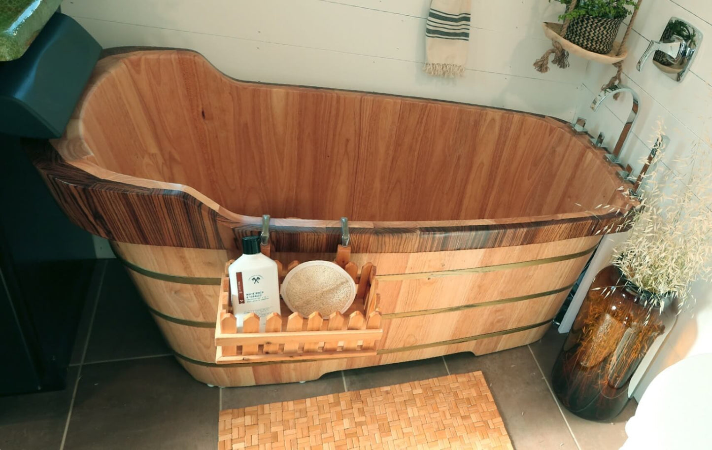 Free Standing Wooden Bathtub with Tub Filler by Alfi