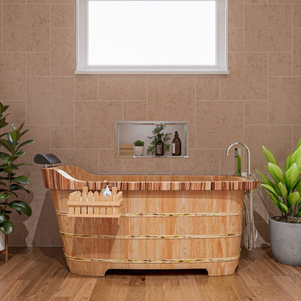 Free Standing Wooden Bathtub with Tub Filler by Alfi