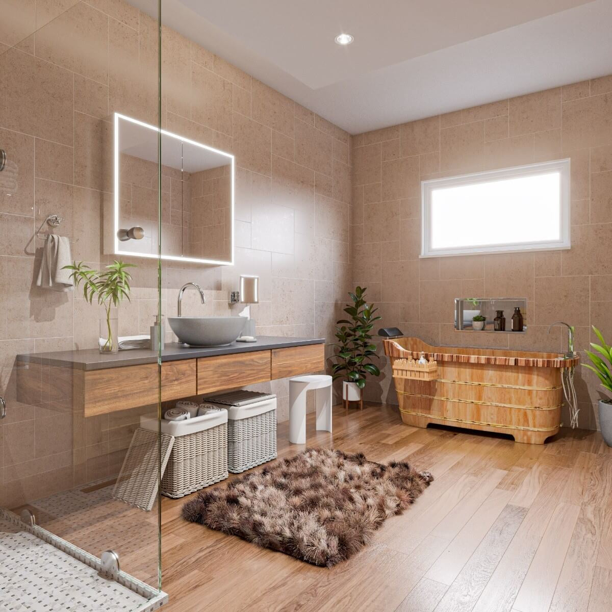 Free Standing Wooden Bathtub with Tub Filler by Alfi