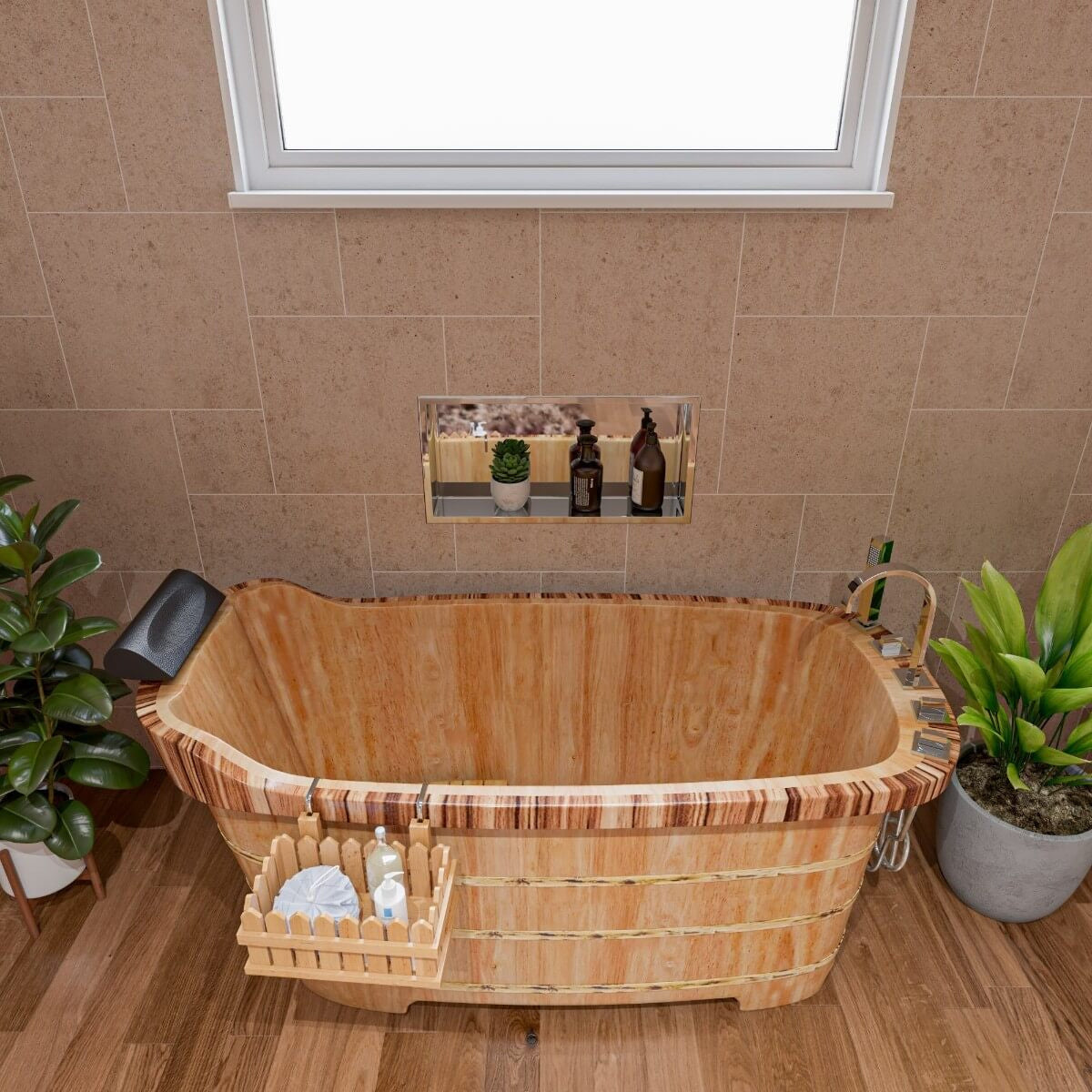 Free Standing Wooden Bathtub with Tub Filler by Alfi