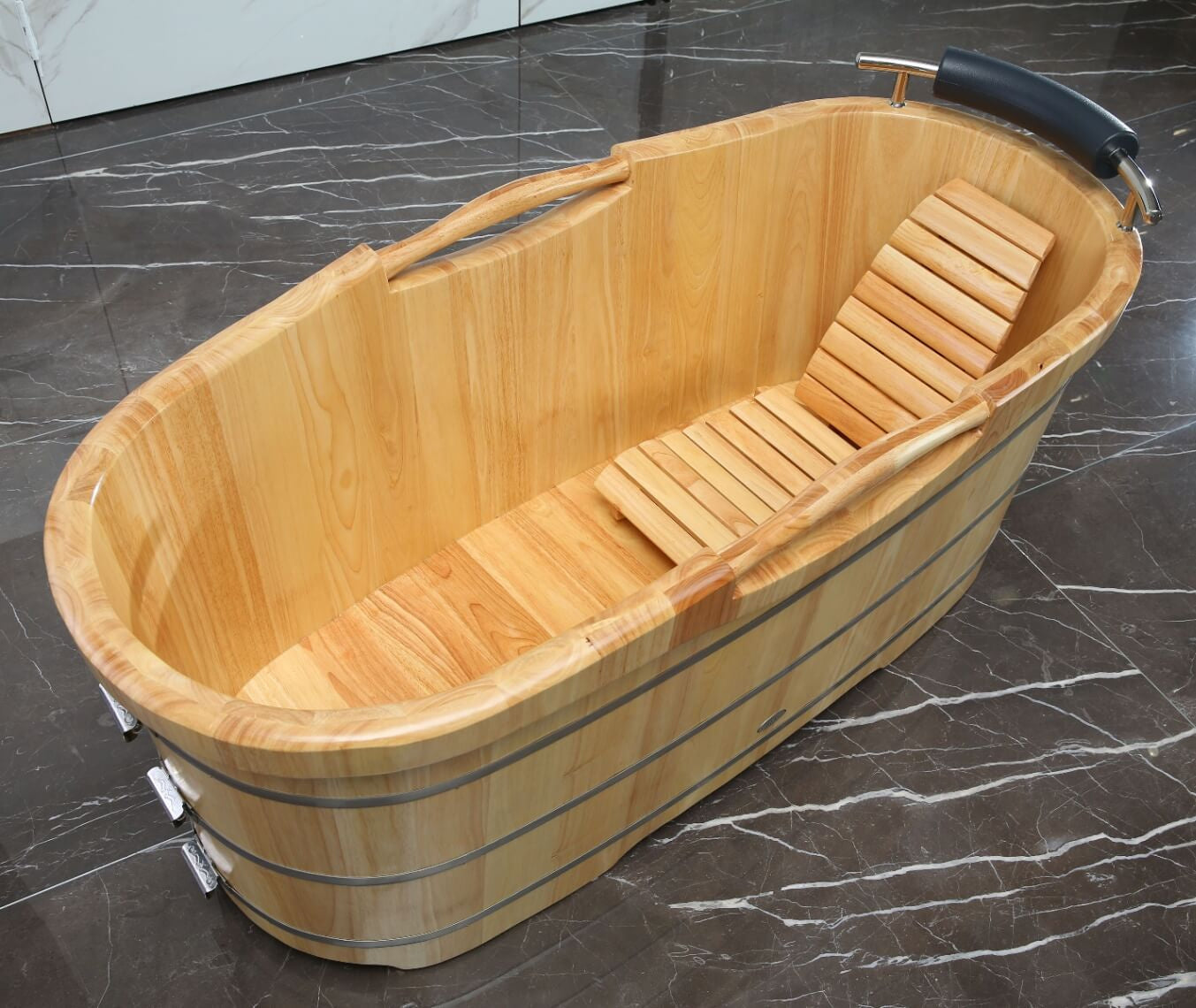 61'' Free Standing Wooden Bathtub with Headrest by Alfi