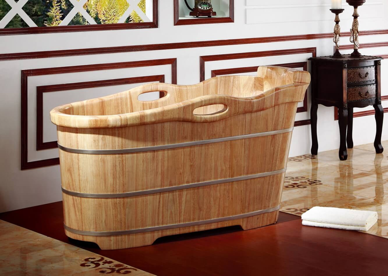 Wooden Soaking Bathtub with Headrest by Alfi