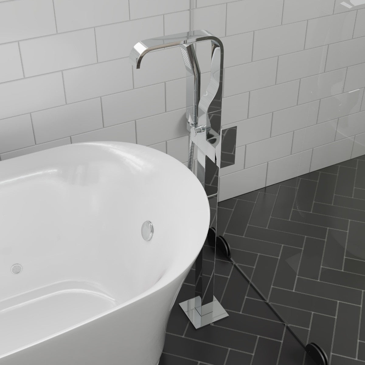 Floor Mount Tub Filler with Shower Head Polished/Brushed by Alfi