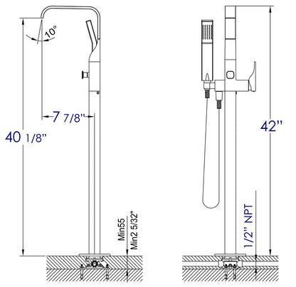 Floor Mount Tub Filler with Shower Head Polished/Brushed by Alfi