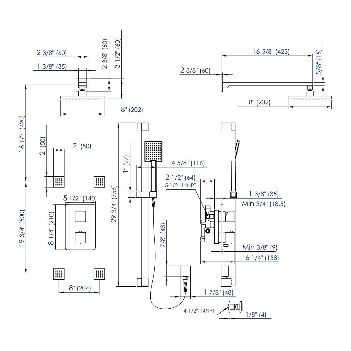 3 Way Thermostatic Shower Set with Body Sprays by Alfi
