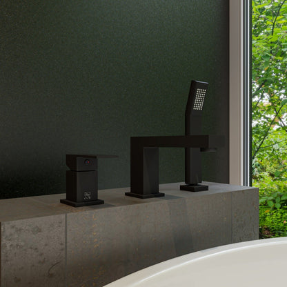Deck Mounted Tub Filler and Square Hand Held Shower Head by Alfi