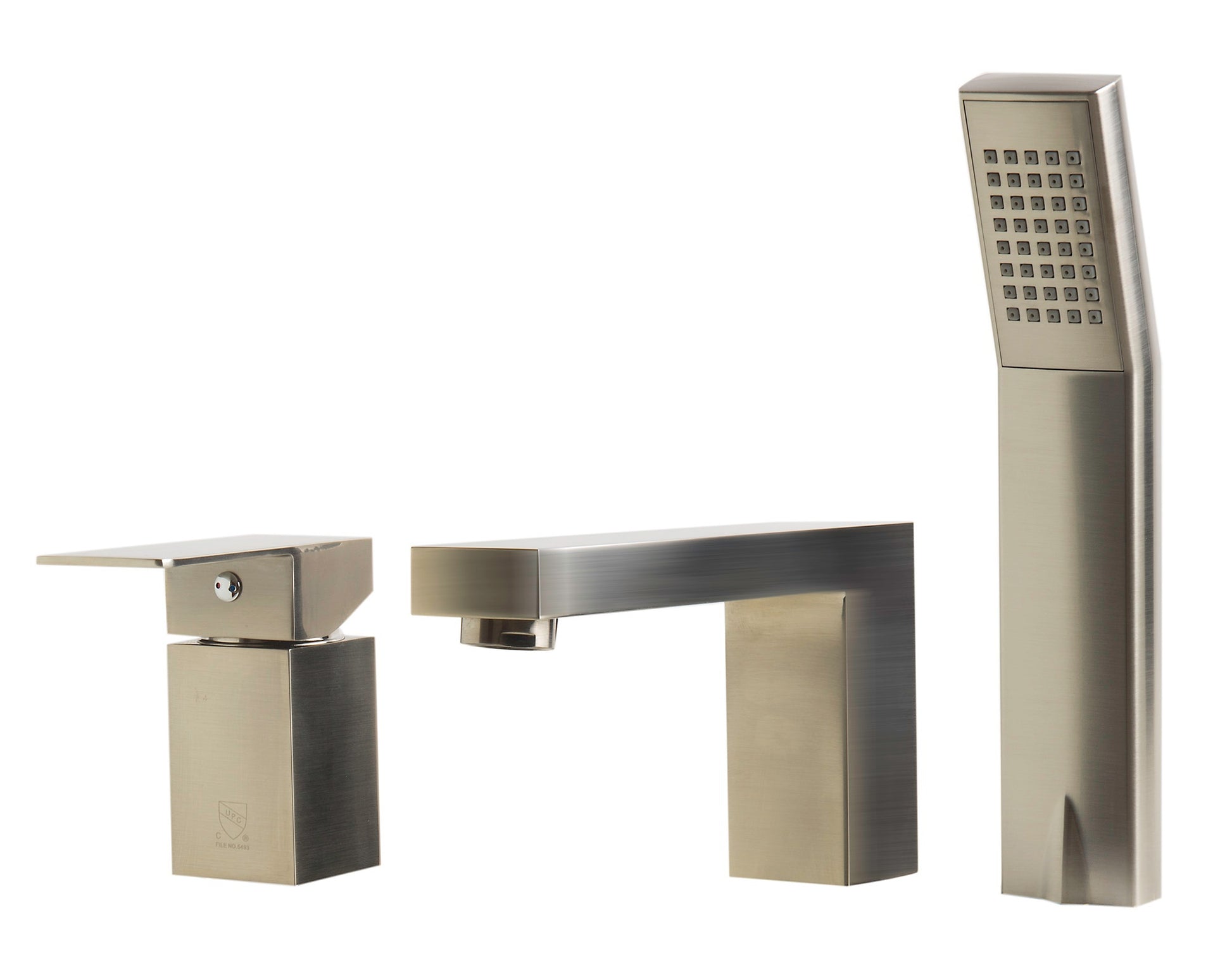 Deck Mounted Tub Filler and Square Hand Held Shower Head by Alfi