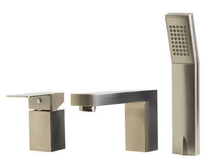 Deck Mounted Tub Filler and Square Hand Held Shower Head by Alfi