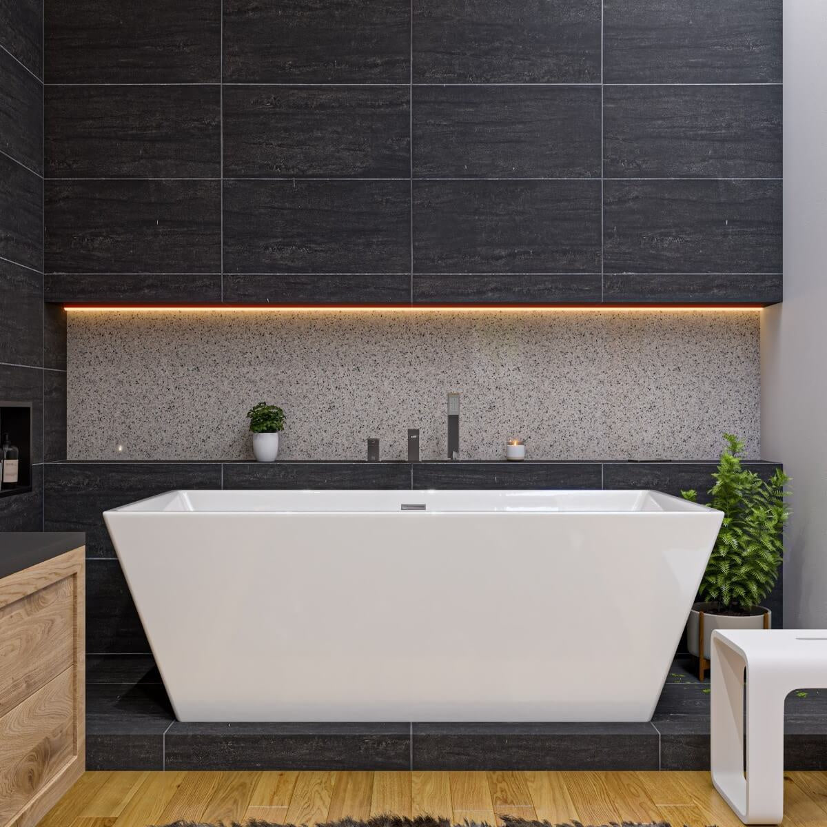 Deck Mounted Tub Filler and Square Hand Held Shower Head by Alfi