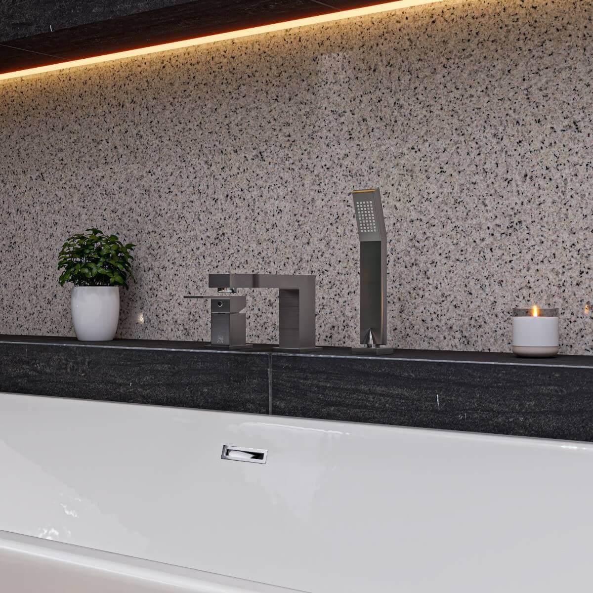 Deck Mounted Tub Filler and Square Hand Held Shower Head by Alfi