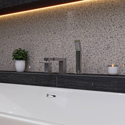 Deck Mounted Tub Filler and Square Hand Held Shower Head by Alfi