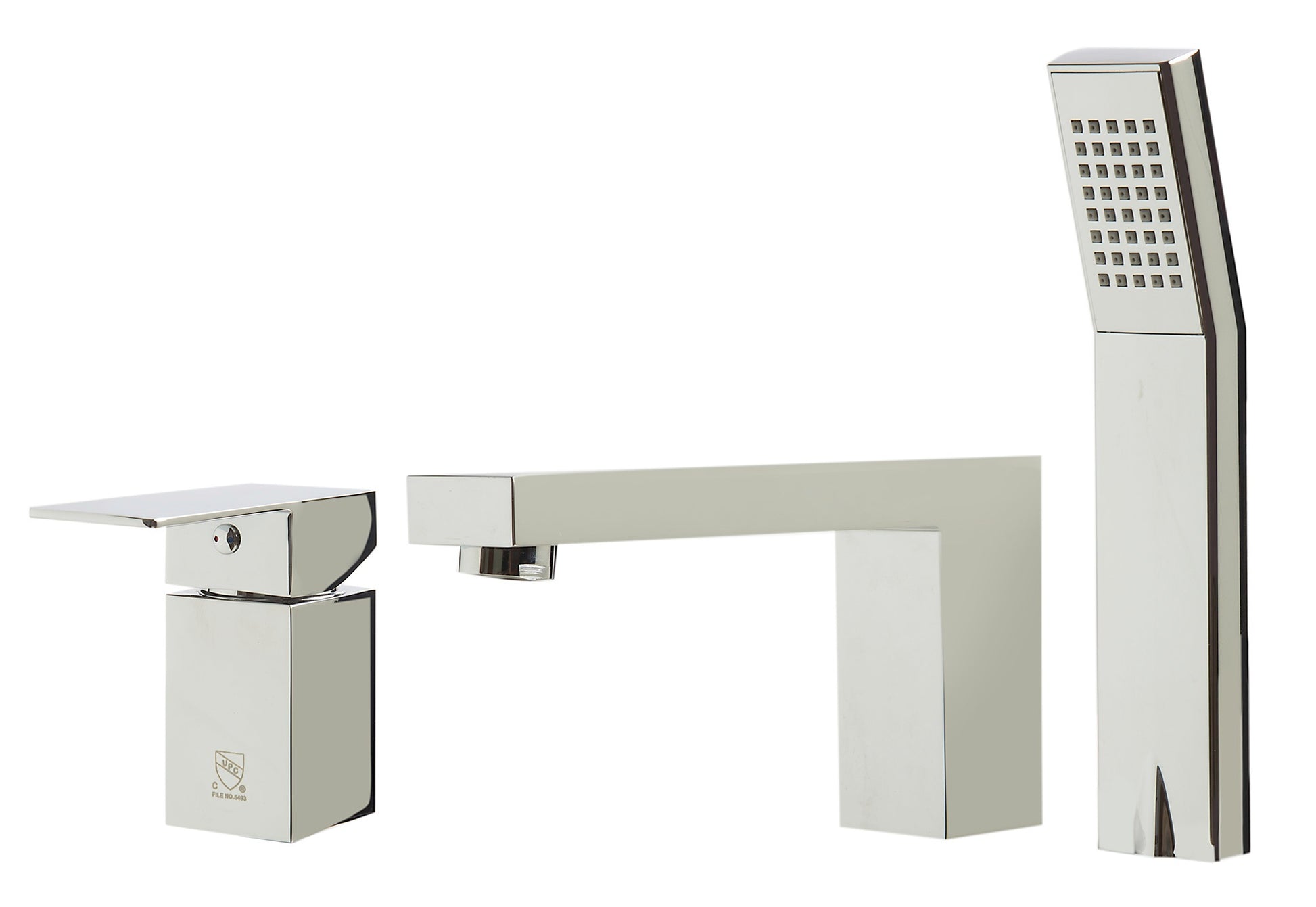 Deck Mounted Tub Filler and Square Hand Held Shower Head by Alfi