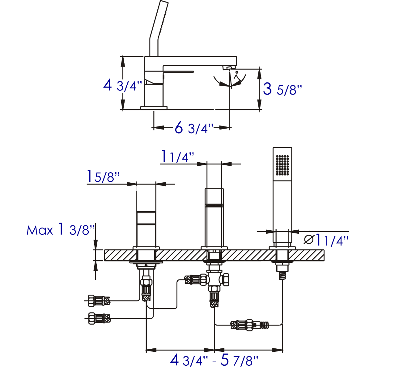 Deck Mounted Tub Filler and Square Hand Held Shower Head by Alfi