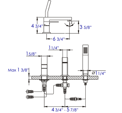 Deck Mounted Tub Filler and Square Hand Held Shower Head by Alfi