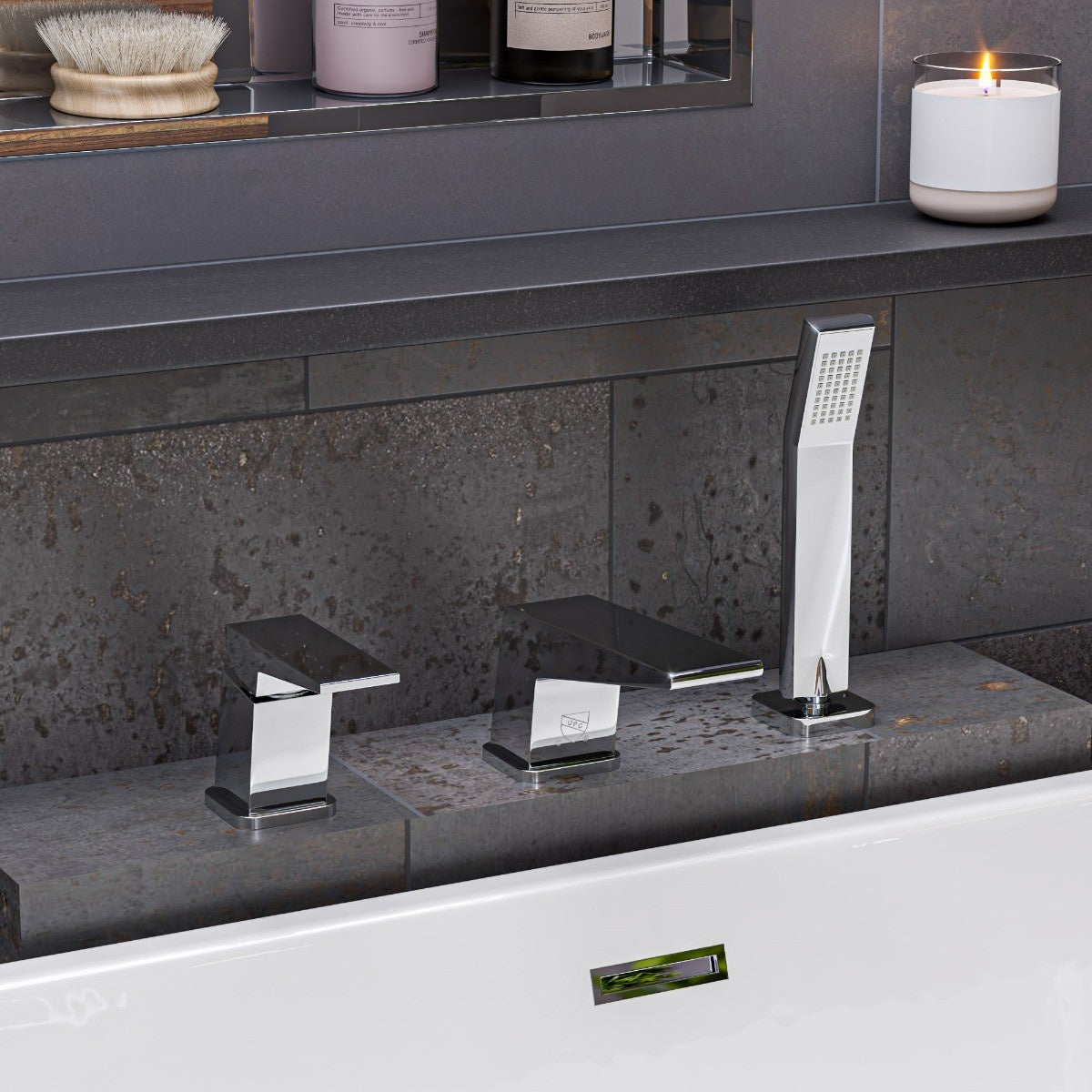 Deck Mounted Three Hole Bathroom Tub Filler & Shower Head by Alfi